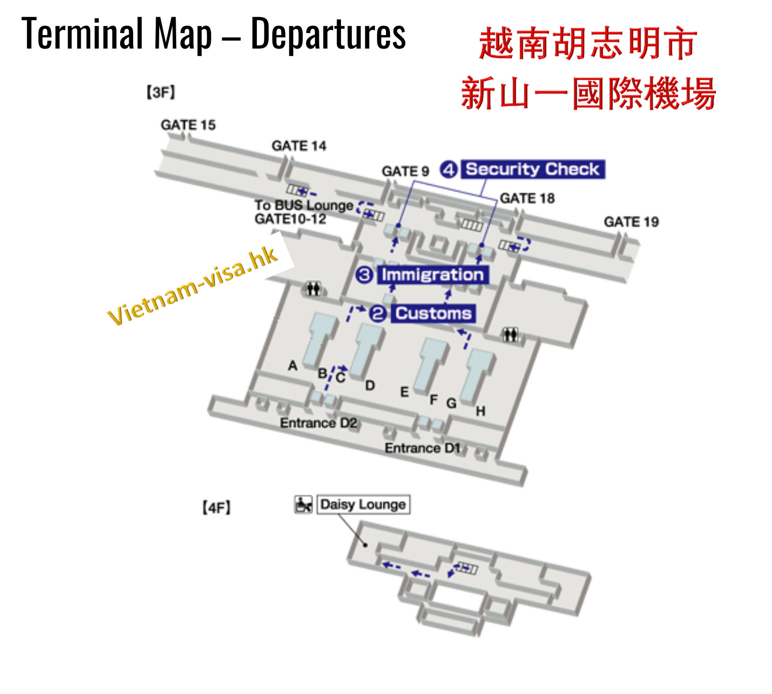 越南新山一机场的地圖 Terminal Map - Departures